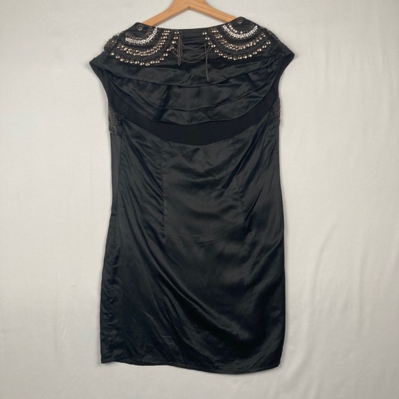 Sheri Bodell Embellished Silk Cocktail Dress Studded Chained Cape Black Womens L - Picture 5 of 6